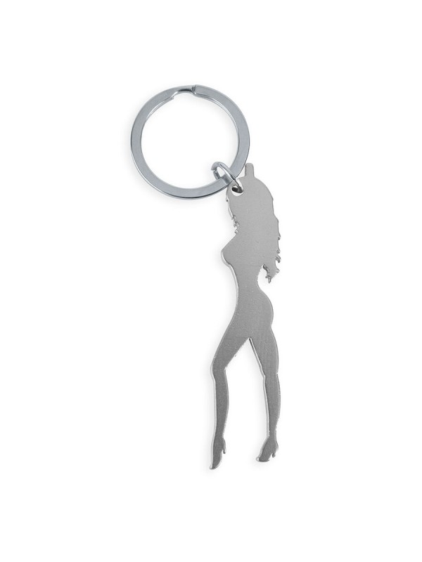 DIABLO PICANTE - LLAVERO CON SILUETA DE MUJER COLOR PLATA CON ABRIDOR 