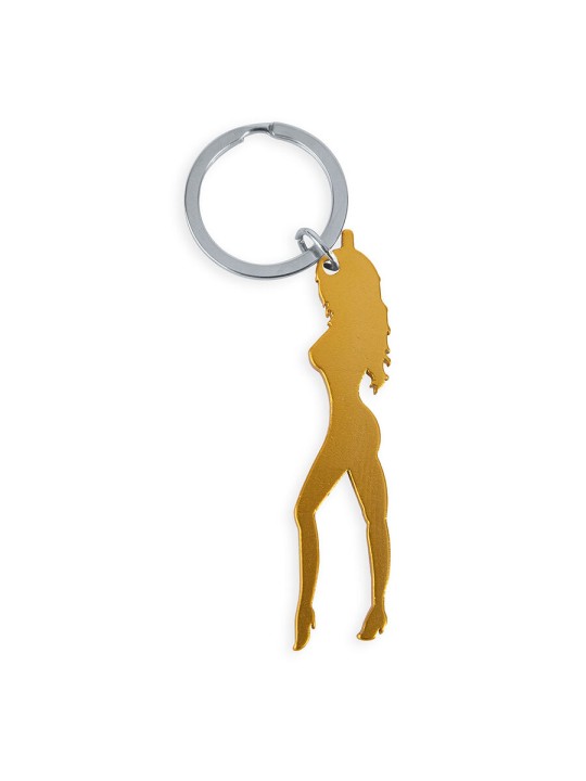 DIABLO PICANTE - LLAVERO CON SILUETA DE MUJER COLOR DORADO CON ABRIDOR