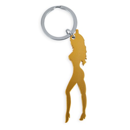 DIABLO PICANTE - LLAVERO CON SILUETA DE MUJER COLOR DORADO CON ABRIDOR