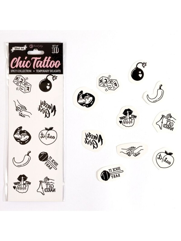 SECRET PLAY - SET OF 10 SPICY COLLECTION TEMPORARY TATTOOS