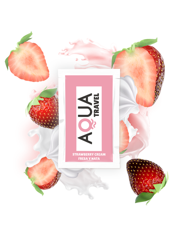 AQUA TRAVEL - LUBRICANTE BASE AGUA SABOR FRESA Y NATA 6 ML