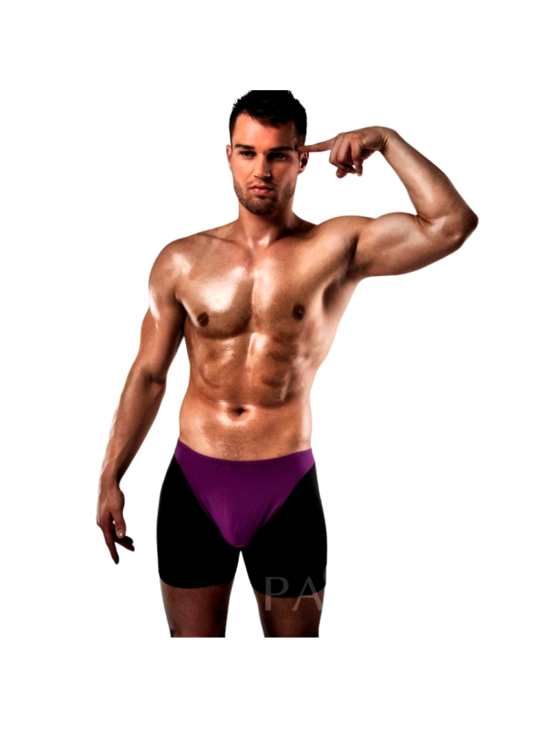 PASSION - BOXER 009 LILAC/BLACK EROTIC LINGERIE S/M