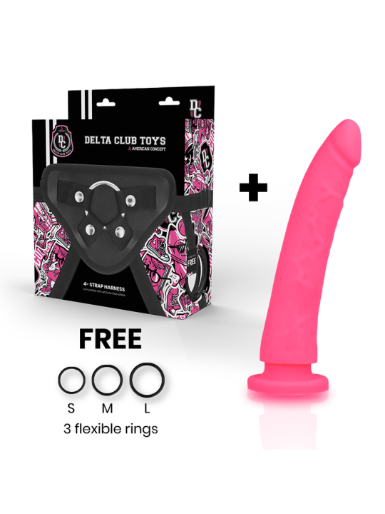 DELTA CLUB - TOYS HARNAIS + DONG SILICONE ROSE 17 CM -O- 3 CM