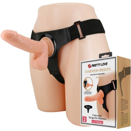 PRETTY LOVE - HARNESS BRIEFS ARNÉS UNIVERSAL CON DILDO TOM 20 CM NATUR