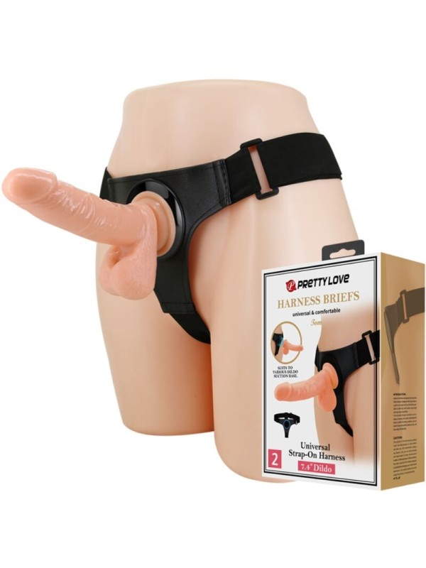 PRETTY LOVE - HARNESS BRIEFS ARNÉS UNIVERSAL CON DILDO TOM 20 CM NATUR