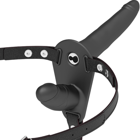FETISH SUBMISSIVE HARNESS - DUBBELE PENETRATIE ZWARTE VIBRATOR
