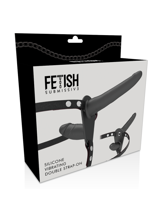 FETISH SUBMISSIVE HARNESS - DOBLE PENETRACIÓN VIBRADOR NEGRO