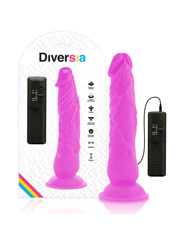 DIVERSIA - FLEXIBLE VIBRATING DILDO PURPLE 21 CM -O- 4.9 CM