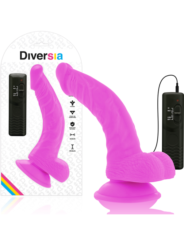 DIVERSIA - FLEXIBELE VIBRERENDE DILDO LILA 21,5 CM -OF- 4,5 CM